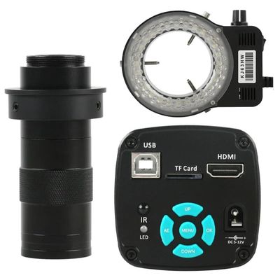Microscope Accessories Kit 4K 2K 1080P 48MP 55MP HDMI USB Electronic Eyepiece Video Microscope Camera + 130X Adjustable Zoom C mount Lens 56 LED Ring Light Microscope Slides ( Color : 48MP Camera with