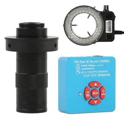 Microscope Accessories Kit 4K 2K 1080P 48MP 55MP HDMI USB Electronic Eyepiece Video Microscope Camera + 130X Adjustable Zoom C mount Lens 56 LED Ring Light Microscope Slides ( Color : 55MP Camera with