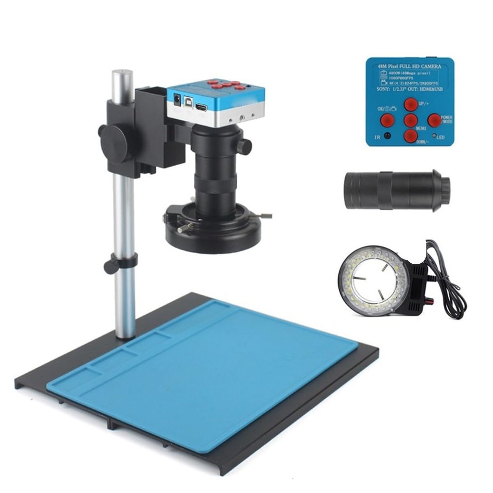 JOEBO Microscope Kit 4K 48MP USB Digital Video Microscope Camera Adjustable Magnification 130X 180X C Mount Len 56 LED Ring Light Microscope Lens Adapters (Color : A 130X Set)