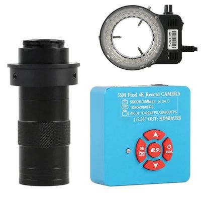 Microscope Accessories Kit 4K 2K 1080P 48MP 55MP HDMI USB Electronic Eyepiece Video Microscope Camera + 130X Adjustable Zoom C mount Lens 56 LED Ring Light Microscope Slides ( Color : 55MP Camera with