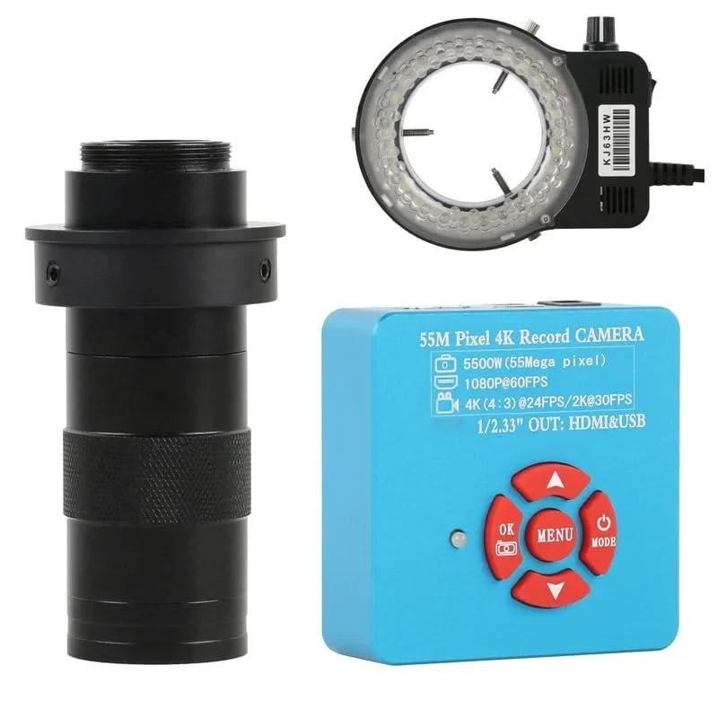 Microscope Accessories Kit 4K 2K 1080P 48MP 55MP HDMI USB Electronic Eyepiece Video Microscope Camera + 130X Adjustable Zoom C mount Lens 56 LED Ring Light Microscope Slides ( Color : 55MP Camera with