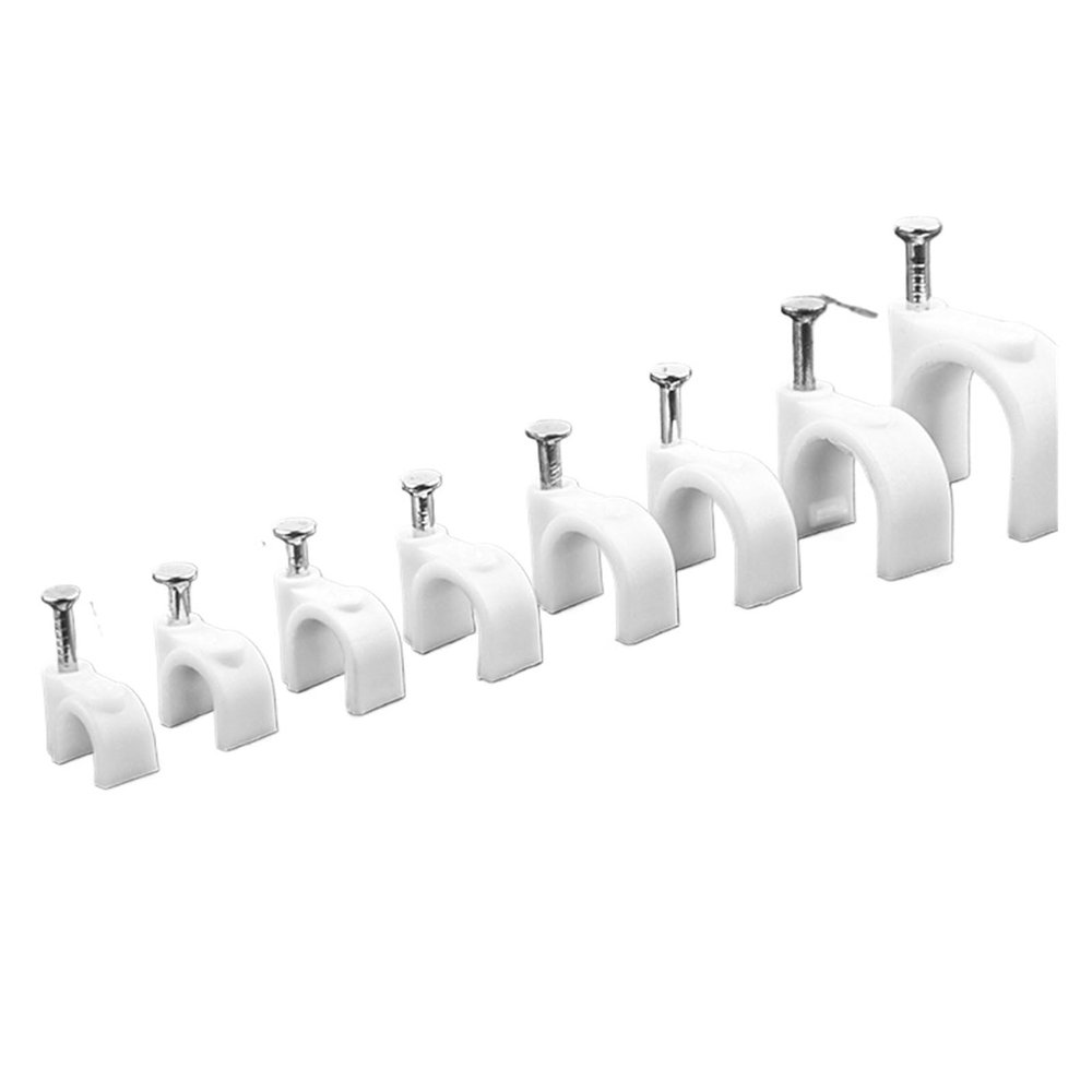 4/5/6/7/8/9/10/12mm Circle Nail Clip Wire Clamp Line Buckle Fixing White Round Steel Nail Wall Hanging Screw Cable Clips (Size : 9mm 100PCS)
