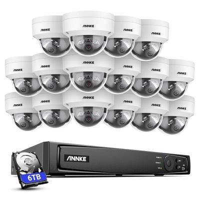 ANNKE Security Camera System PoE, 16CH H.265+ 12MP NVR, 16x 4K Dome Security IP Cams (Not PTZ), AI Motion Detection, Built-in Mic Audio Recording, Smart Color Night Vision, 6TB HDD, IP67 Waterproof
