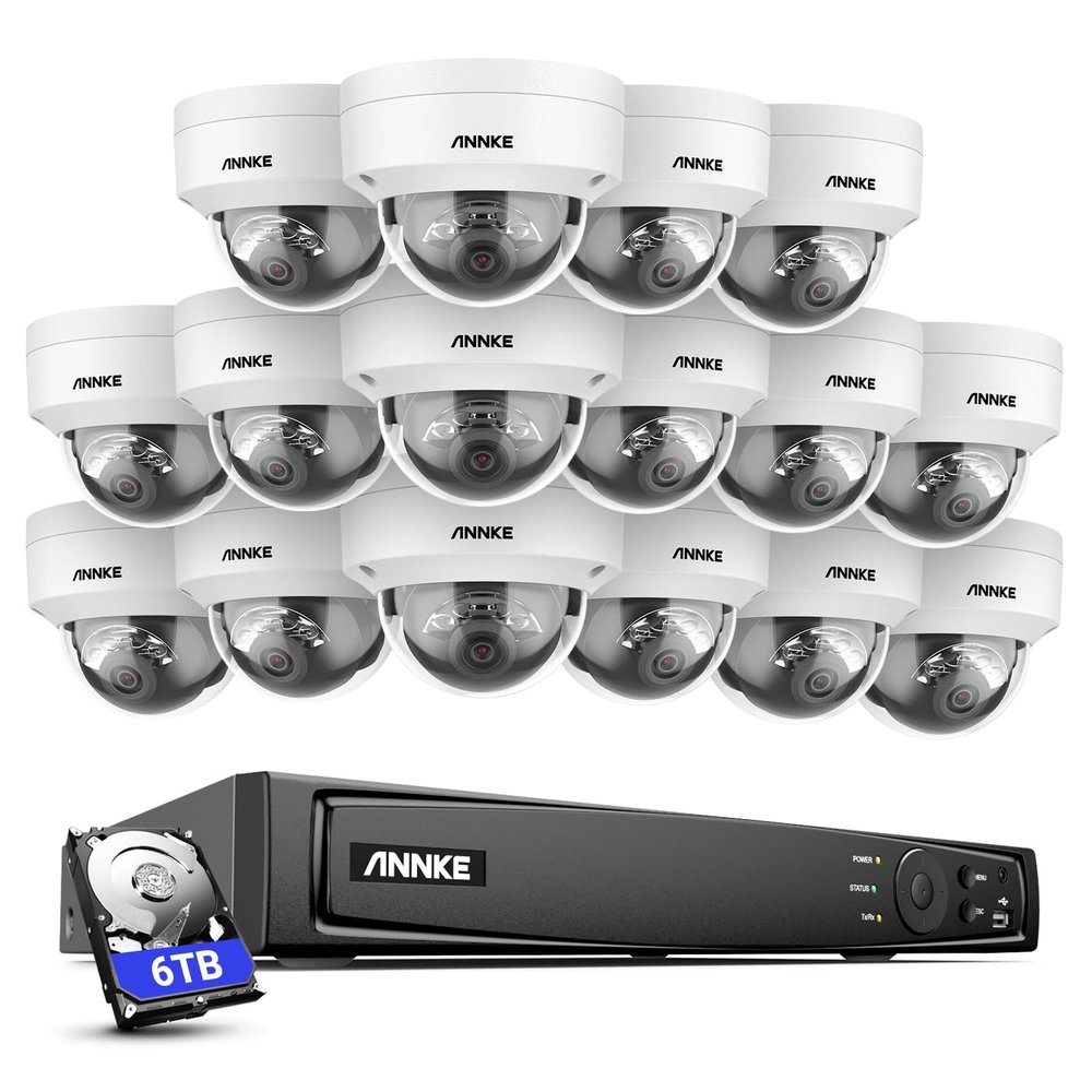ANNKE Security Camera System PoE, 16CH H.265+ 12MP NVR, 16x 4K Dome Security IP Cams (Not PTZ), AI Motion Detection, Built-in Mic Audio Recording, Smart Color Night Vision, 6TB HDD, IP67 Waterproof