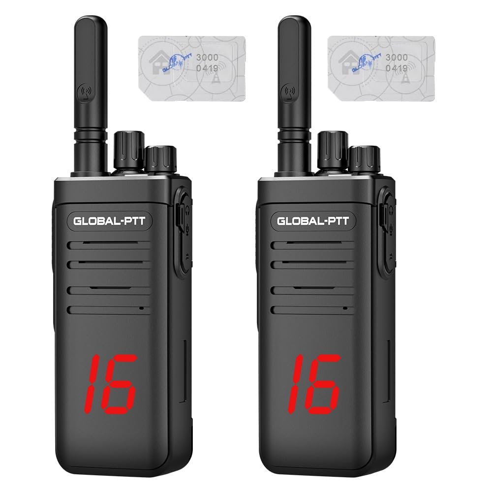 2 pcs global-ptt G5 4G LTE walkie Talkie Long Range Two Way Radio for Adults Work Communication Unlimited Distance Professional 16CH intercom 5000 Miles with yearly SIM (2blackflagewithSIM)