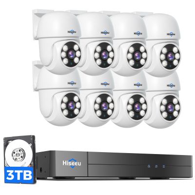 Hiseeu 3K Outdoor Wired Security Camera System with 8CH 5MP DVR,8 x 5MP IP67 PTZ CCTV Cameras,360Coverage,Smart Dual Light & Audio,Person/Vehicle Detection,3TB HDD,100ft Night Vision,24/7 Recording