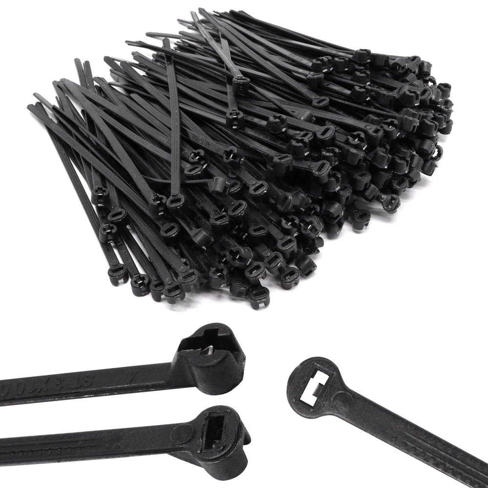 200pcs Push Mount Zip Ties, 4" Cable Zip Tie with Stainless Steel Metal Tooth Locking Device, Self Locking Straps Heavy Duty Nylon Zip Tie Clips for Industry, Auto, Construction, Electronic (4inch)