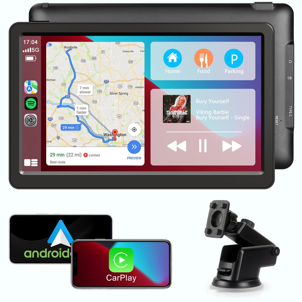 Wireless CarPlay Screen for Car Android Auto 9" HD Touch Screen, Portable Bluetooth GPS Navigation Mirror Link Music Video Player Airplay/Siri/AUX