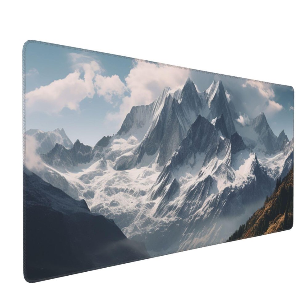 BTCOWZRV Large Mousepad Mountain and White Clouds Gaming Mousepad 16 X 35.5 in Waterproof Keyboard Mousepad Mat Laptop Desk Mat with Stitched Edges Non-Slip Desk Writing Pad for Office Home, Black