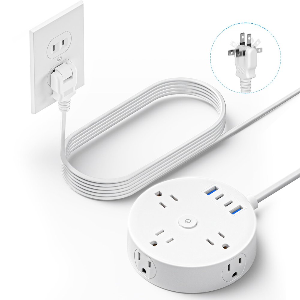 10FT 2 Prong Power Strip, Yozisital 2 Prong to 3 Prong Outlet Adapter, Flat Extension Cord, Surge Protector with Rotating Plug, 6 Outlets 4 USB(2 USB C), Wall Mount, Ideal for Non-Grounded Outlets