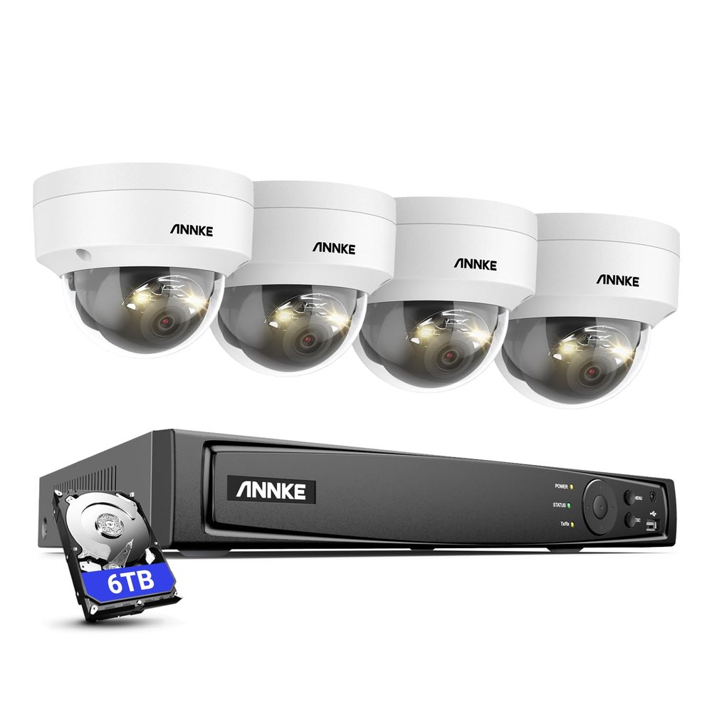 ANNKE 12MP Home Security Camera System, 4X 12 Megapixel UHD PoE IP Cameras Wired, 8CH H.265+ NVR with 6TB HDD for 24/7 Surveillance Outdoor/Indoor, Smart Dual Light, Motion Detection, IP67