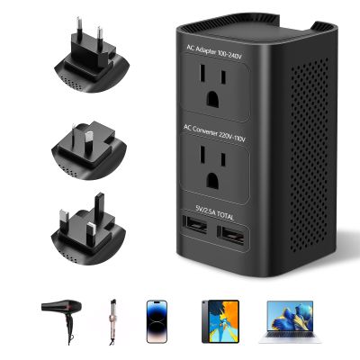 220V to 110V Voltage Converter US to Europe, Universal European Travel Plug Adapter Power Coverter with 2 USB Ports and EU/UK/AU/US International Outlet Adapter