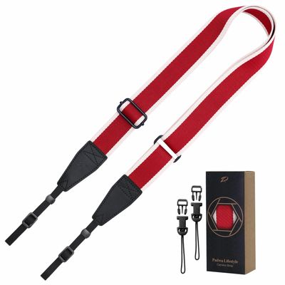 Padwa Lifestyle Adjustable Camera Strap - 1.5" Full Grain Leather Ends Camera Straps for Photographers, Adjustable Neck Shoulder & Crossbody Cotton Strap Quick Release for Cameras and Binoculars