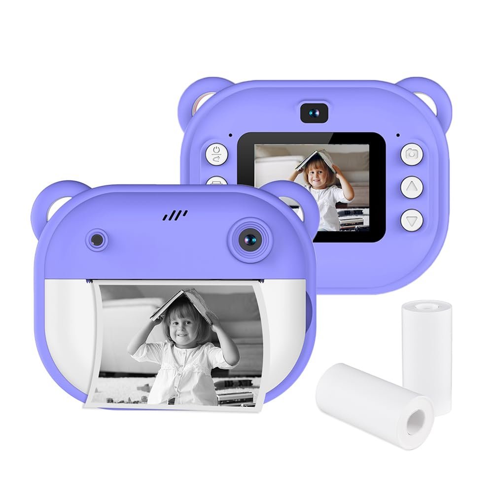 Andoer Kids Instant Print Camera Kids Camera 1080P Digital Camera with Dual Lens 2 Inch Screen Picture Frames Thermal Printing Paper Birthday Festival Gift for 3+ Year Old Children Boys Girls, Purple