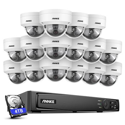 ANNKE Security Camera System PoE, 16CH H.265+ 12MP NVR, 16x 4K Dome Security IP Cams (Not PTZ), AI Motion Detection, Built-in Mic Audio Recording, Smart Color Night Vision, 4TB HDD, IP67 Waterproof