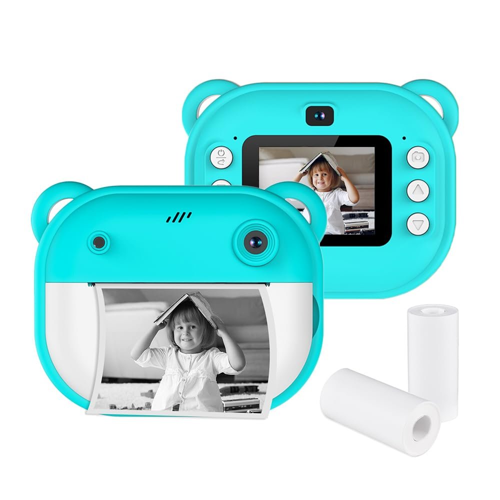 Andoer Kids Instant Print Camera Kids Camera 1080P Digital Camera with Dual Lens 2 Inch Screen Picture Frames Thermal Printing Paper Birthday Festival Gift for 3+ Year Old Children Boys Girls, Green