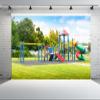 chnywork 15x10ft Kids Amusement Park Background Children's Slide Playground Green Trees Kindergarten Blue Sky Background Baby Shower Birthday Holiday Vacation Party Decor Wallpaper Photo Props view 2