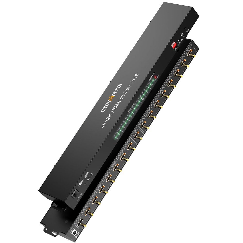 CENMATE HDMI Splitter 1 in 16 Out, 16 Port HDMI Splitter Support 4Kx2K@30Hz Duplicate/Mirror, HDM 1.4, EDID, 3D Video Play, 10.2Gbps, HDCP, Deep Color 24bit/36bit