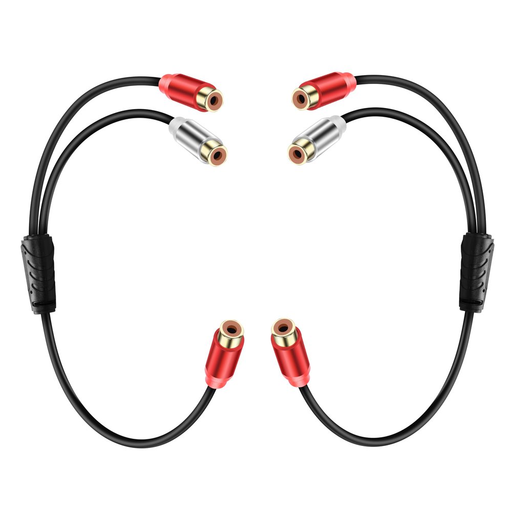 JSADZKJ RCA Stereo Y Splitter Cable - 1 Female to 2 Female Subwoofer Auxiliary Audio Adapter Extender Cord for Amplifier Hi-Fi System Home Theater 0.98FT (2PCS)