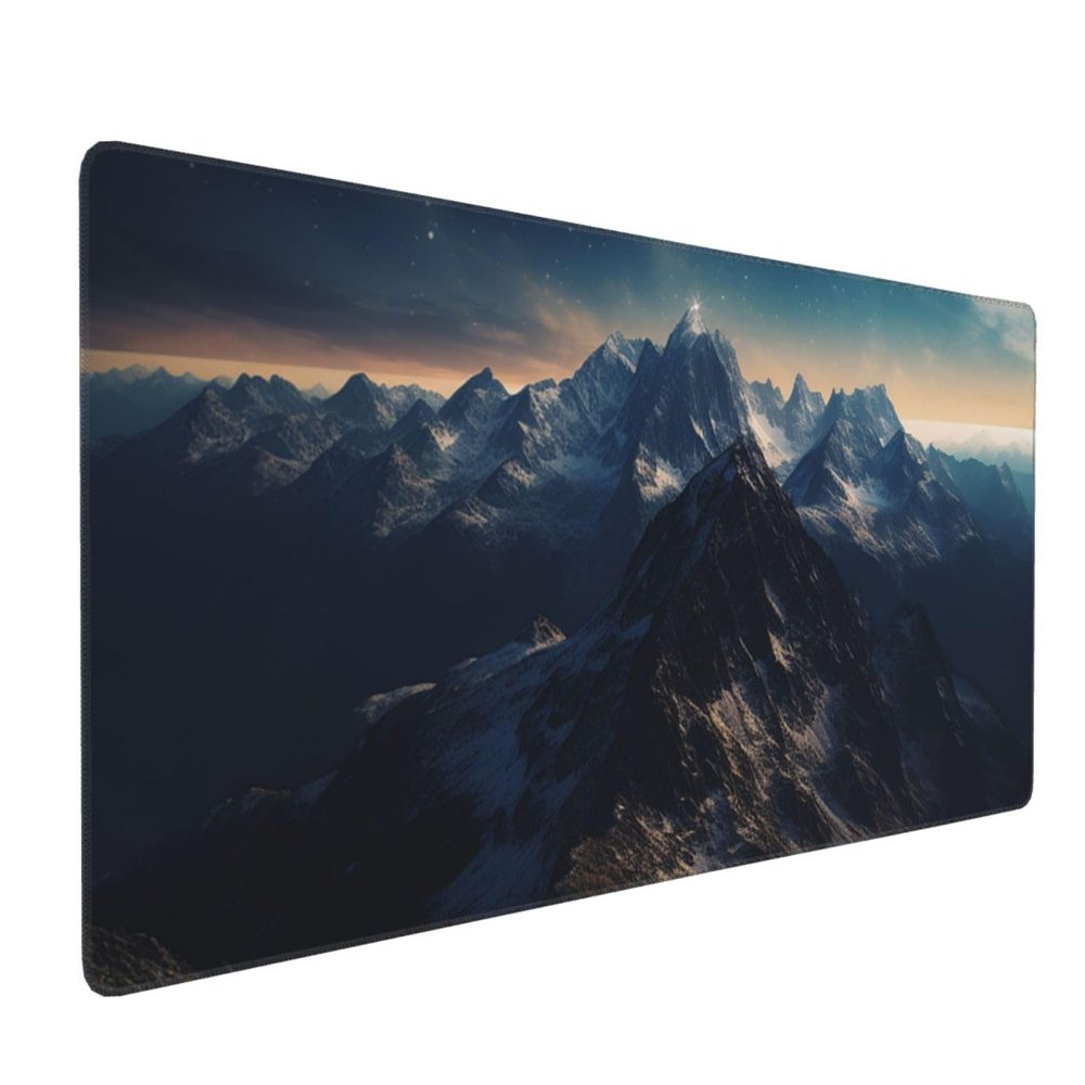 BTCOWZRV Large Mousepad Mountains Starry Sky Gaming Mousepad 16 X 35.5 in Waterproof Keyboard Mousepad Mat Laptop Desk Mat with Stitched Edges Non-Slip Desk Writing Pad for Office Home, Black