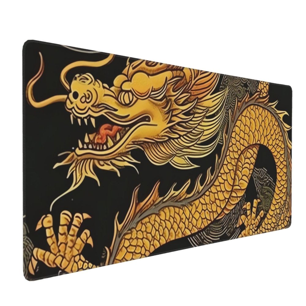 BTCOWZRV Large Mousepad Yellow Dragon Black Background Gaming Mousepad 16 X 35.5 in Waterproof Keyboard Mousepad Mat Laptop Desk Mat with Stitched Edges Non-Slip Desk Writing Pad for Office Home