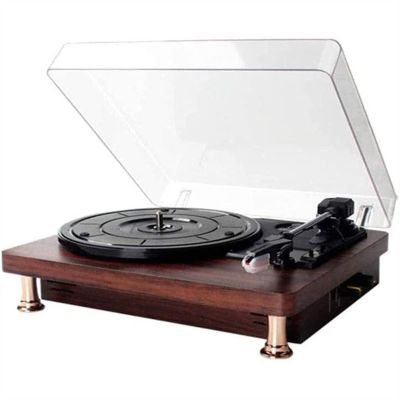 GeRRiT Vinyl Record Player Turntable Record Player with Built-in Speakers 3-Speed PH/BT/Out/AUX Treble & Bass Control Support Line-Output/Aux Input/Headphone Mode for Office/Home Decor