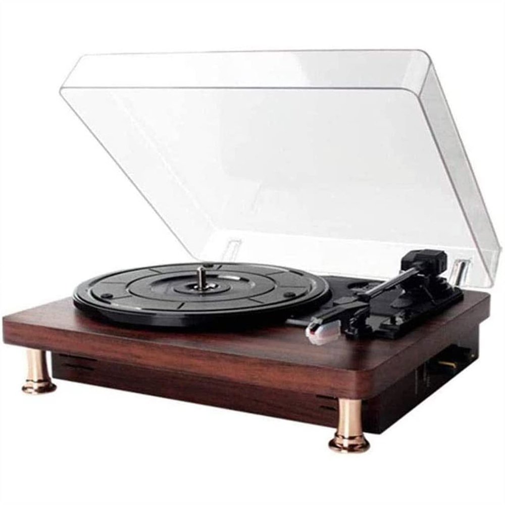 GeRRiT Vinyl Record Player Turntable Record Player with Built-in Speakers 3-Speed PH/BT/Out/AUX Treble & Bass Control Support Line-Output/Aux Input/Headphone Mode for Office/Home Decor