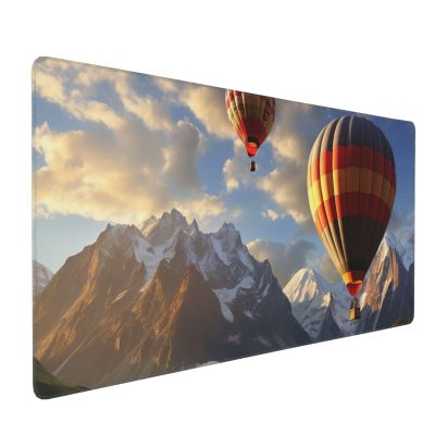 BTCOWZRV Large Mousepad Mountain Hot Air Balloon Gaming Mousepad 16 X 35.5 in Waterproof Keyboard Mousepad Mat Laptop Desk Mat with Stitched Edges Non-Slip Desk Writing Pad for Office Home, Black