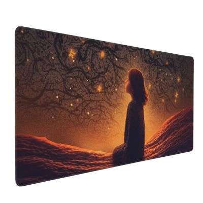 Large Mousepad Girl Looking Up at Night Stars Gaming Mousepad 16 X 35.5 in Waterproof Keyboard Mousepad Mat Laptop Desk Mat with Stitched Edges Non-Slip Desk Writing Pad for Office Home
