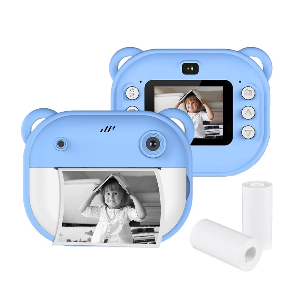 Andoer Kids Instant Print Camera Kids Camera 1080P Digital Camera with Dual Lens 2 Inch Screen Picture Frames Thermal Printing Paper Birthday Festival Gift for 3+ Year Old Children Boys Girls, Blue