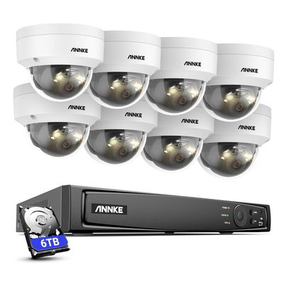 ANNKE 12MP Security Camera System, 8pcs 12 Megapixel UHD PoE IP Cameras Wired, 8CH H.265+ NVR with 6TB HDD for 24/7 Surveillance Outdoor/Indoor, Smart Dual Light, Motion Detection, IP67
