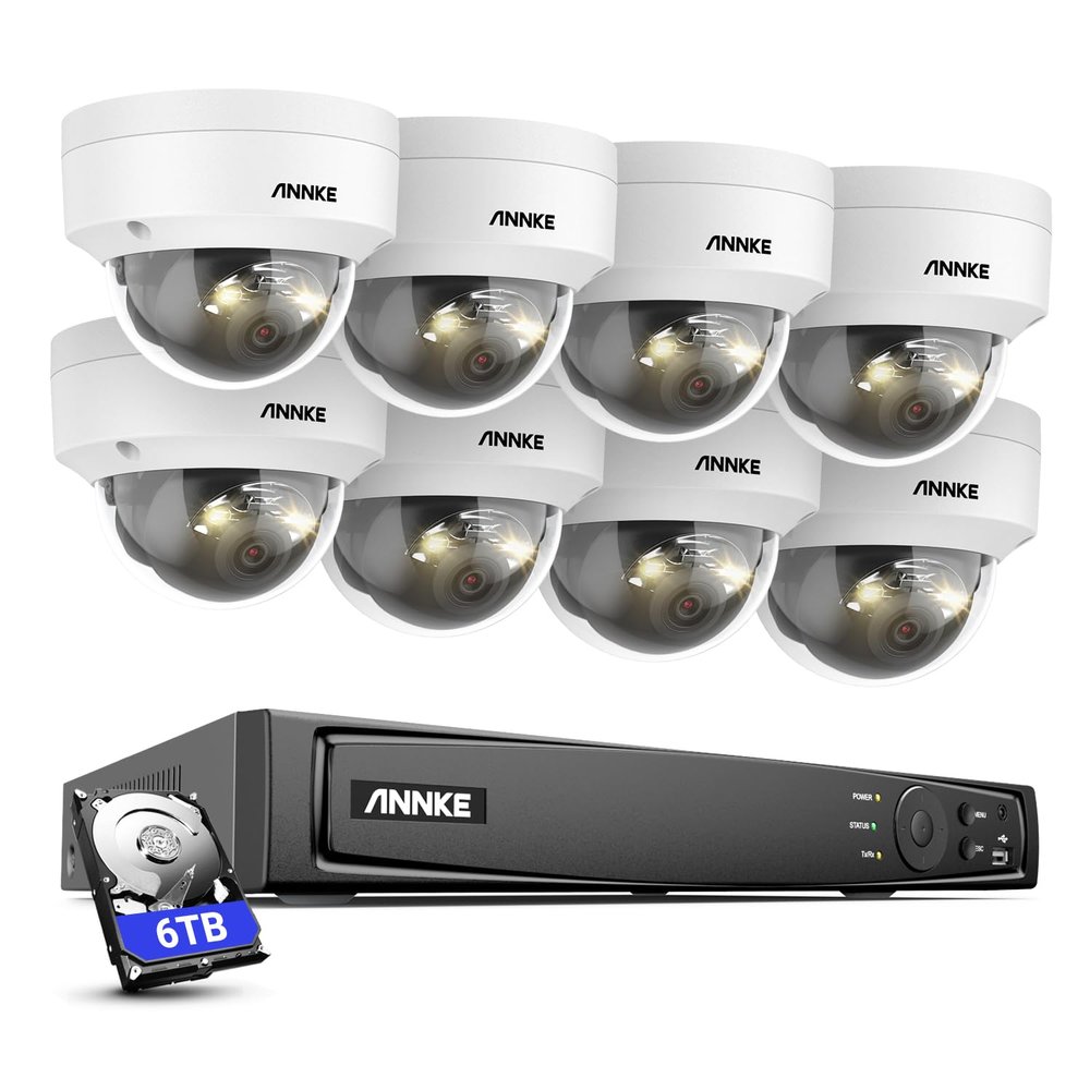 ANNKE 12MP Security Camera System, 8pcs 12 Megapixel UHD PoE IP Cameras Wired, 8CH H.265+ NVR with 6TB HDD for 24/7 Surveillance Outdoor/Indoor, Smart Dual Light, Motion Detection, IP67