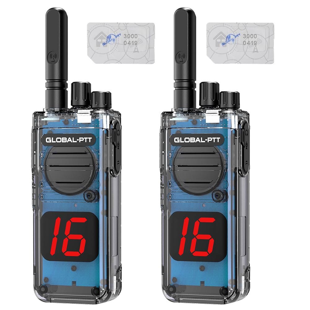 2 pcs global-ptt G5 4G LTE walkie Talkie Long Range Two Way Radio for Adults Work Communication Unlimited Distance Professional 16CH intercom 5000 Miles with yearly SIM (2transparentwithSIM&GPS)