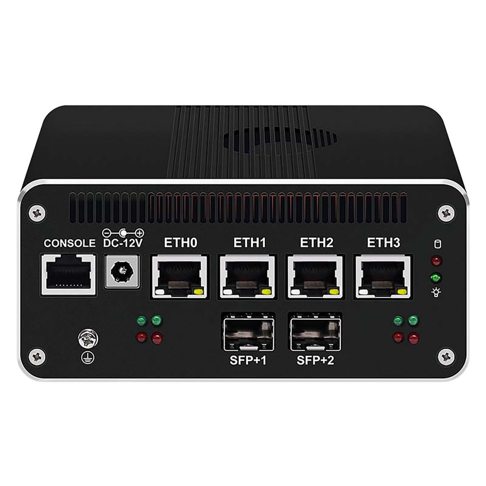 Mrroute Firewall Mini PC Intel Core 1250P(12C/16T,Up to 4.4GHz),2xSFP+10GbE Ports,16G RAM 256G SSD Mini Home Server/Router Computer,4xi226-V 2.5GbE,HDMI+DP Triple Display,1xConsole Micro PC