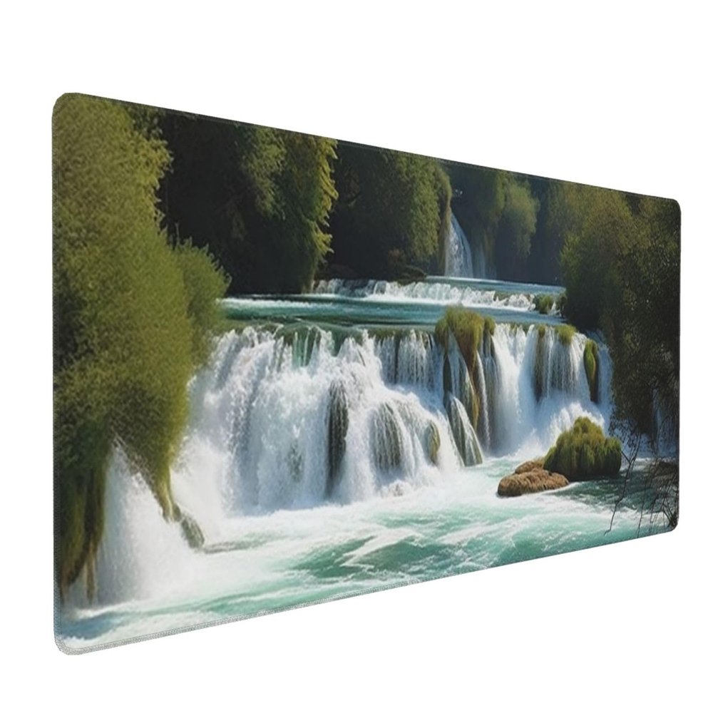 BTCOWZRV Large Mousepad Waterfalls On Krka River Gaming Mousepad 16 X 35.5 in Waterproof Keyboard Mousepad Mat Laptop Desk Mat with Stitched Edges Non-Slip Desk Writing Pad for Office Home, Black