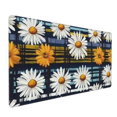 BTCOWZRV Large Mousepad Daisies and Stripes Gaming Mousepad 16 X 35.5 in Waterproof Keyboard Mousepad Mat Laptop Desk Mat with Stitched Edges Non-Slip Desk Writing Pad for Office Home, Black