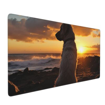 Large Mousepad Dog and Sunset Gaming Mousepad 16 X 35.5 in Waterproof Keyboard Mousepad Mat Laptop Desk Mat with Stitched Edges Non-Slip Desk Writing Pad for Office Home