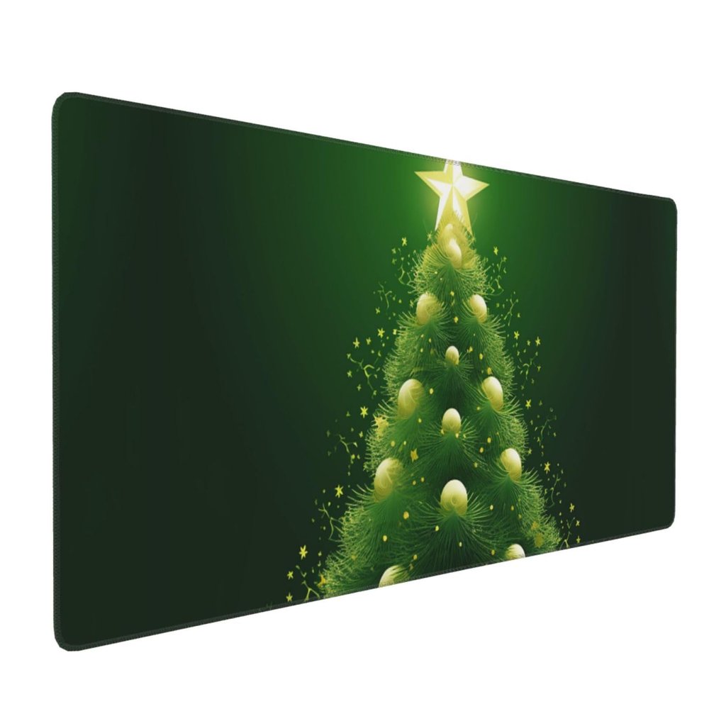 Large Mousepad Xmas Green Tree Gaming Mousepad 16 X 35.5 in Waterproof Keyboard Mousepad Mat Laptop Desk Mat with Stitched Edges Non-Slip Desk Writing Pad for Office Home