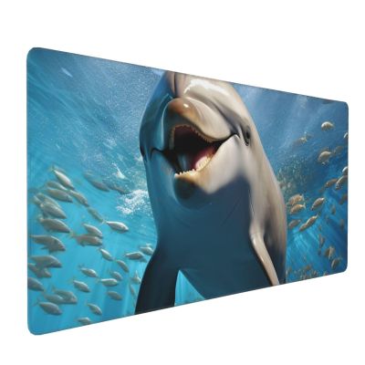 BTCOWZRV Large Mousepad Happy Dolphin Gaming Mousepad 16 X 35.5 in Waterproof Keyboard Mousepad Mat Laptop Desk Mat with Stitched Edges Non-Slip Desk Writing Pad for Office Home, Black