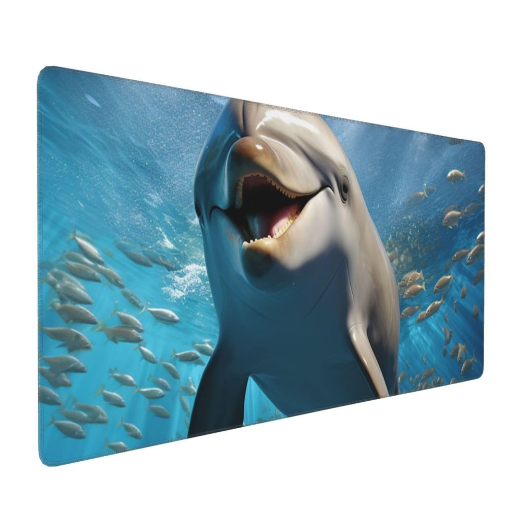 BTCOWZRV Large Mousepad Happy Dolphin Gaming Mousepad 16 X 35.5 in Waterproof Keyboard Mousepad Mat Laptop Desk Mat with Stitched Edges Non-Slip Desk Writing Pad for Office Home, Black