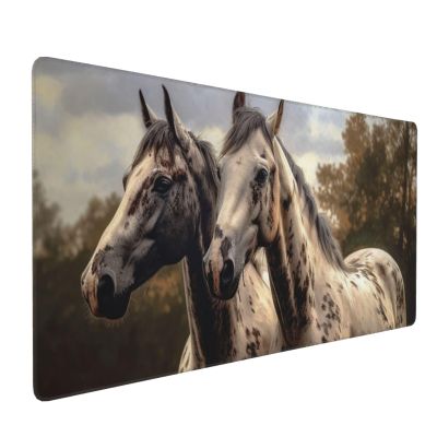 BTCOWZRV Large Mousepad Two Horse Gaming Mousepad 16 X 35.5 in Waterproof Keyboard Mousepad Mat Laptop Desk Mat with Stitched Edges Non-Slip Desk Writing Pad for Office Home, Black