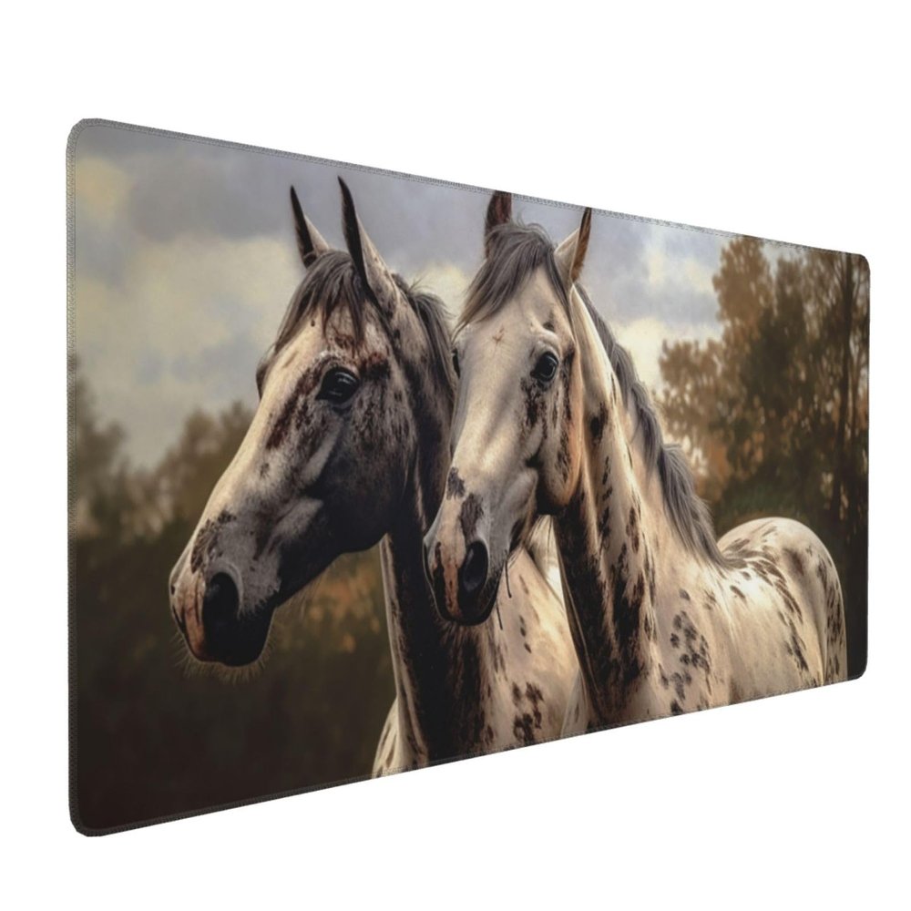 BTCOWZRV Large Mousepad Two Horse Gaming Mousepad 16 X 35.5 in Waterproof Keyboard Mousepad Mat Laptop Desk Mat with Stitched Edges Non-Slip Desk Writing Pad for Office Home, Black