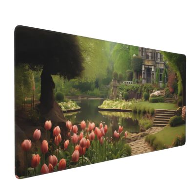 BTCOWZRV Large Mousepad Manor Garden Gaming Mousepad 16 X 35.5 in Waterproof Keyboard Mousepad Mat Laptop Desk Mat with Stitched Edges Non-Slip Desk Writing Pad for Office Home, Black