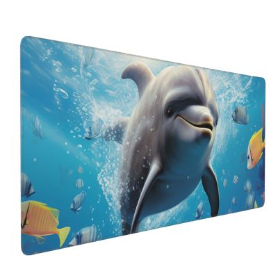 BTCOWZRV Large Mousepad Cute Dolphin Gaming Mousepad 16 X 35.5 in Waterproof Keyboard Mousepad Mat Laptop Desk Mat with Stitched Edges Non-Slip Desk Writing Pad for Office Home, Black