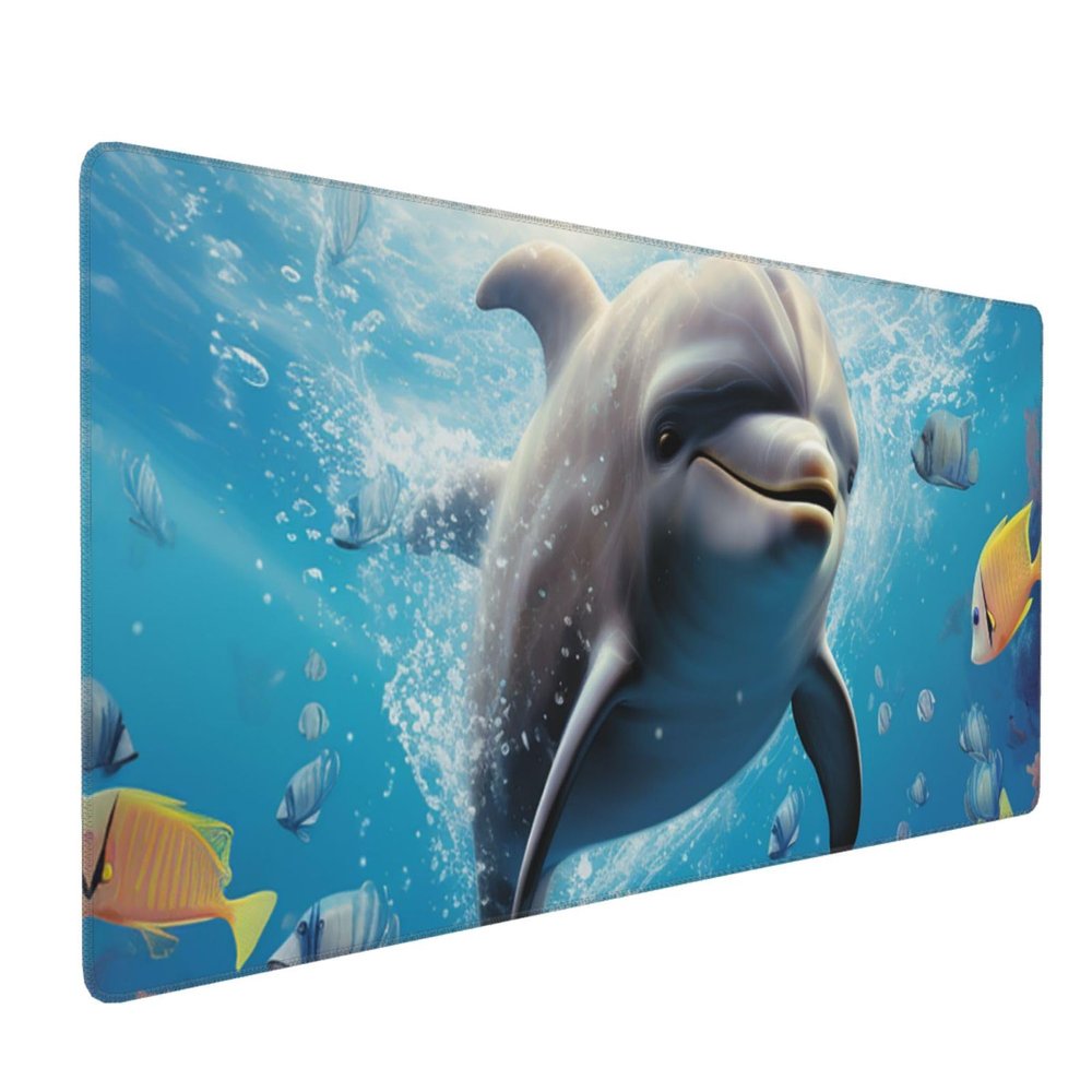 BTCOWZRV Large Mousepad Cute Dolphin Gaming Mousepad 16 X 35.5 in Waterproof Keyboard Mousepad Mat Laptop Desk Mat with Stitched Edges Non-Slip Desk Writing Pad for Office Home, Black