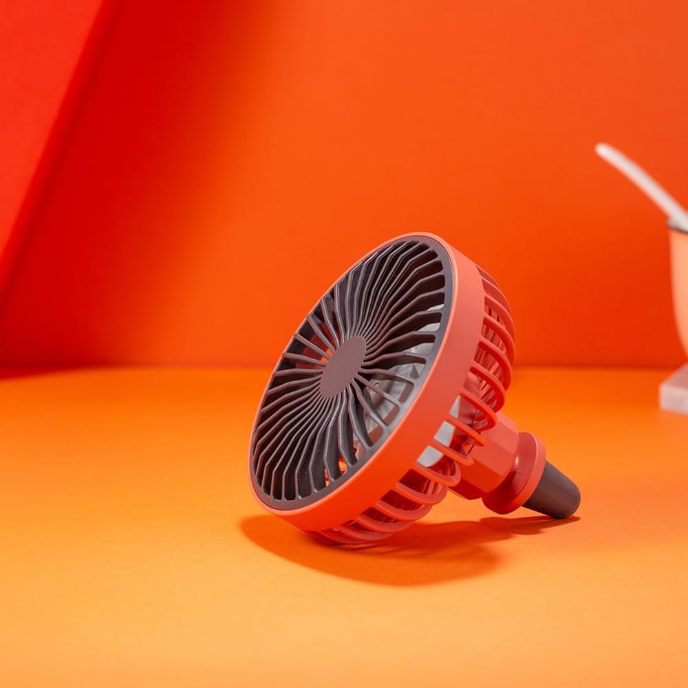 UPWONEA Small Car Fan, Auto Mini Fan with Light, USB Portable Personal Fan, Travel Camping Cooling Fan, USB Powered Lighted Fan,Air Conditioning Vent Auxiliary Fan, 3 Speed Adjustable,Red
