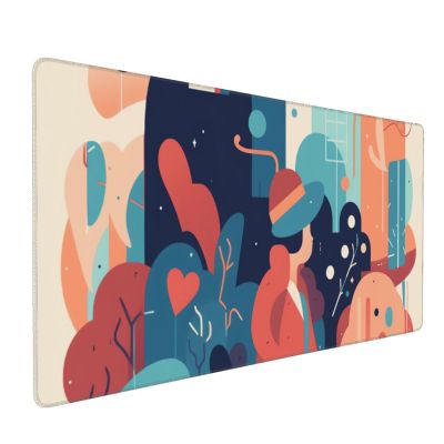Large Mousepad Flat Style Illustration Gaming Mousepad 16 X 35.5 in Waterproof Keyboard Mousepad Mat Laptop Desk Mat with Stitched Edges Non-Slip Desk Writing Pad for Office Home