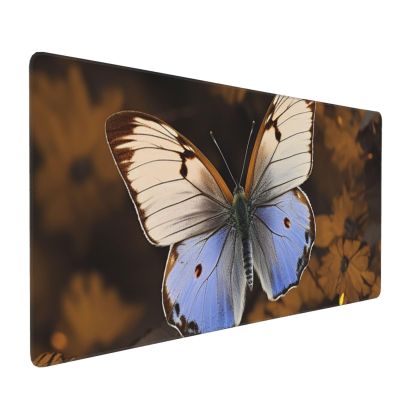 Large Mousepad Butterfly Picture On Brown Background Gaming Mousepad 16 X 35.5 in Waterproof Keyboard Mousepad Mat Laptop Desk Mat with Stitched Edges Non-Slip Desk Writing Pad for Office Home, Black