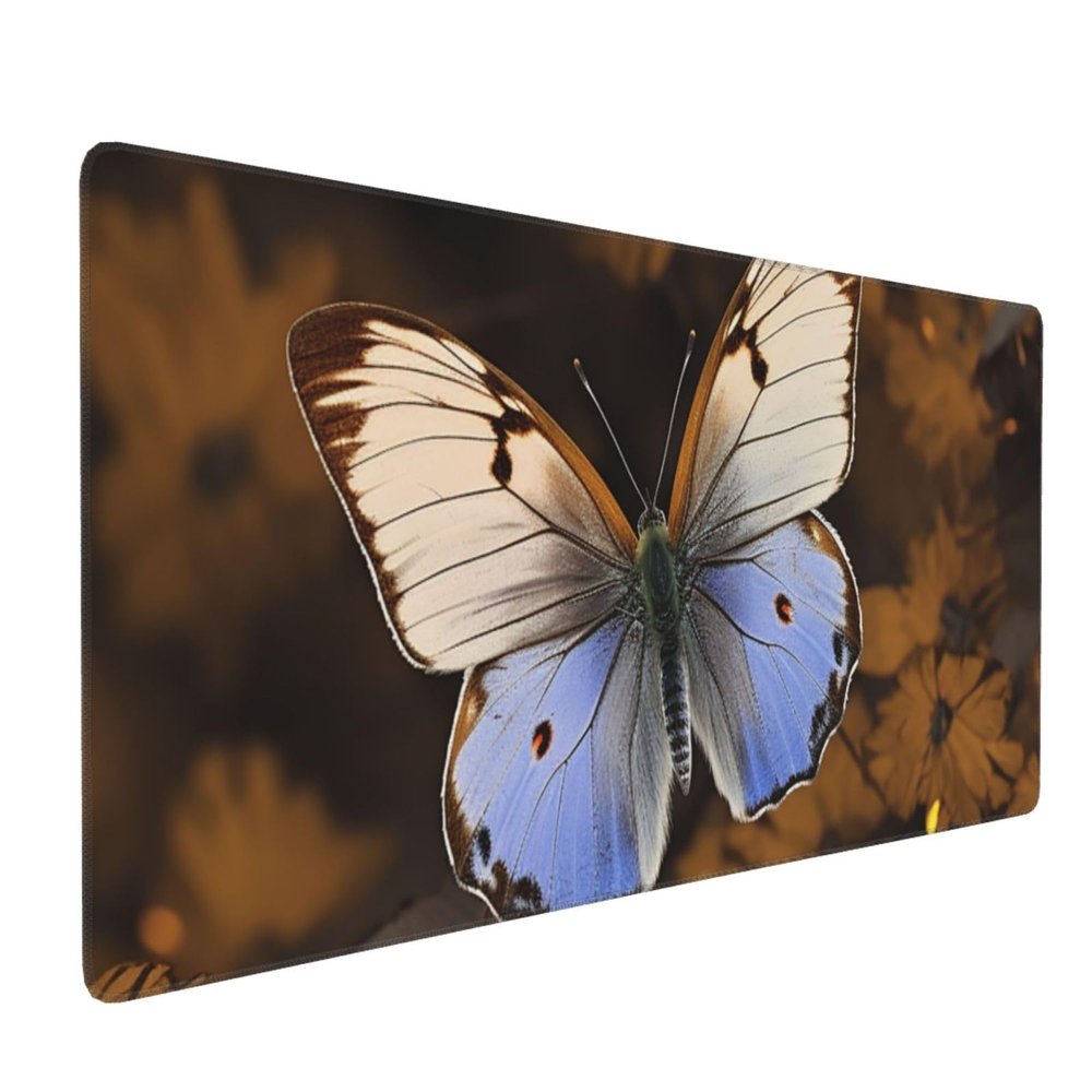 Large Mousepad Butterfly Picture On Brown Background Gaming Mousepad 16 X 35.5 in Waterproof Keyboard Mousepad Mat Laptop Desk Mat with Stitched Edges Non-Slip Desk Writing Pad for Office Home, Black
