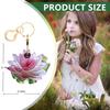 BORKUANA Leather Keychain Holder Case Compatible with Apple AirTag, Cute Protective Air Tag Cover with Keychain Ring, Anti-Scratch Finder GPS Tracker Case for Wallet Keys(Lotus) view 2
